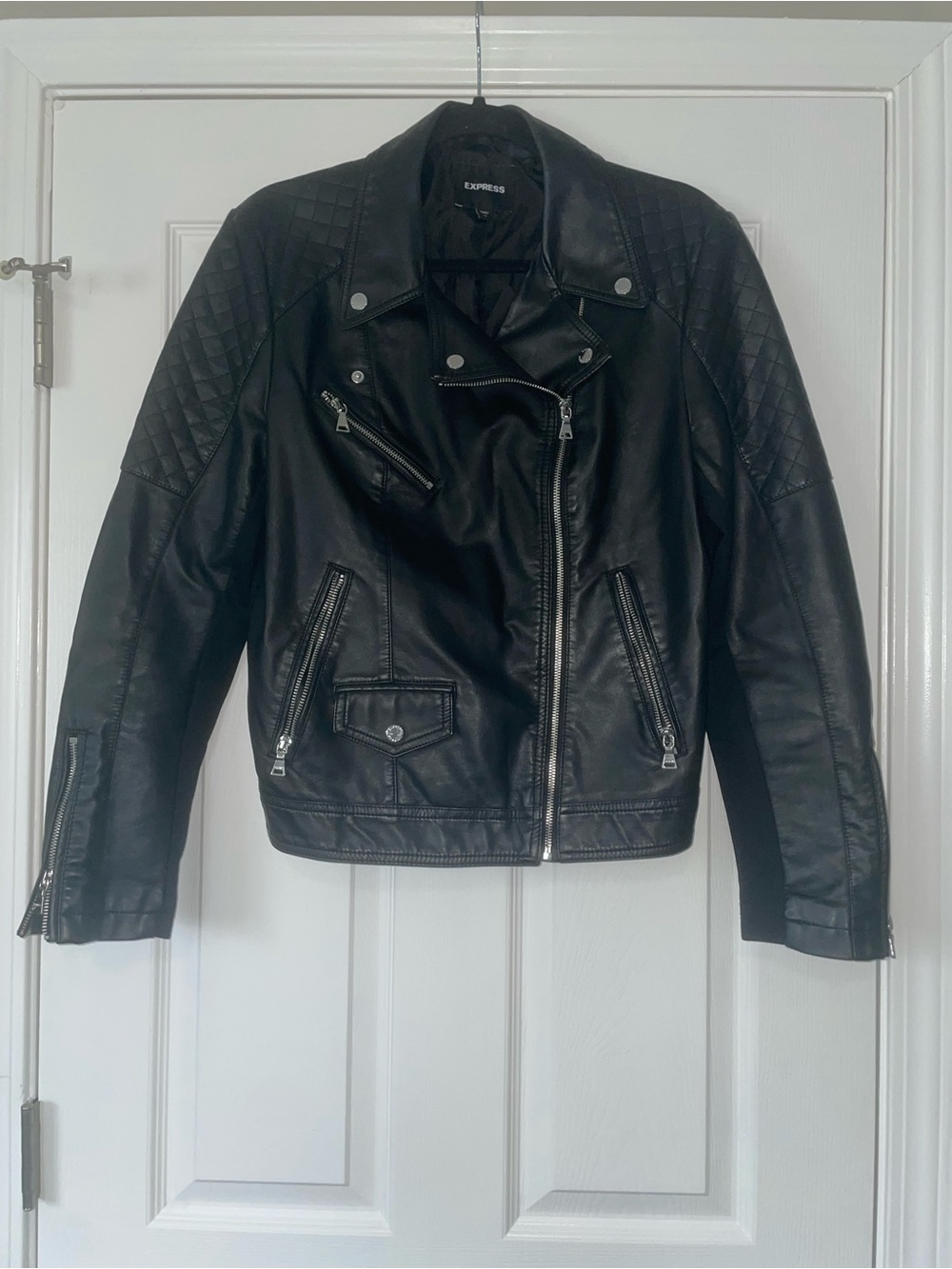Express Black Quilted Faux Leather Moto Jacket - Women